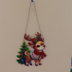 Completed diamond art Christmas reindeer wall hanging